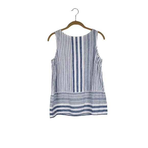 J. Jill Tops - J Jill Love Linen Blue White Cabana Stripe Sleeveless Tank Top Womens Size Small